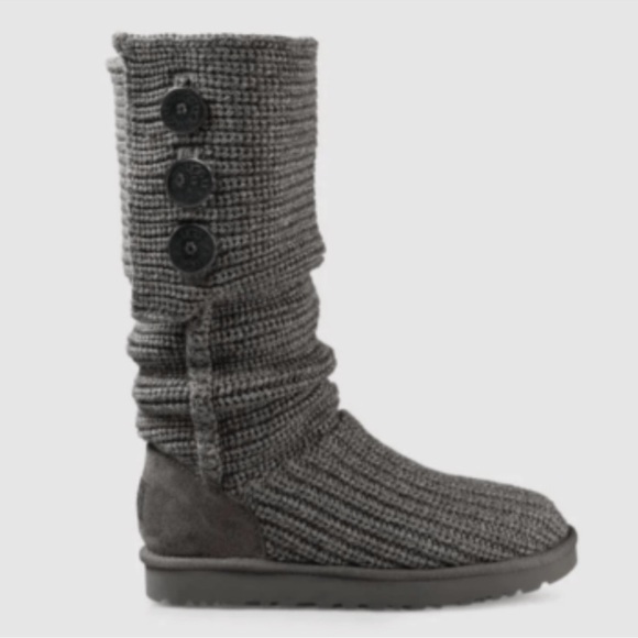 UGG Shoes - Ugg Gray Classic Cardy Knit Sweater Boots Women’s Size 6